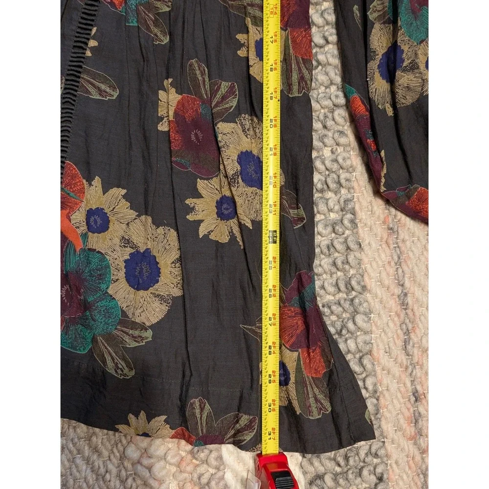 Free People Floral Mini Dress V-Neck Balloon Sleeve Crochet Trim Boho Gray Small - Picture 6 of 8